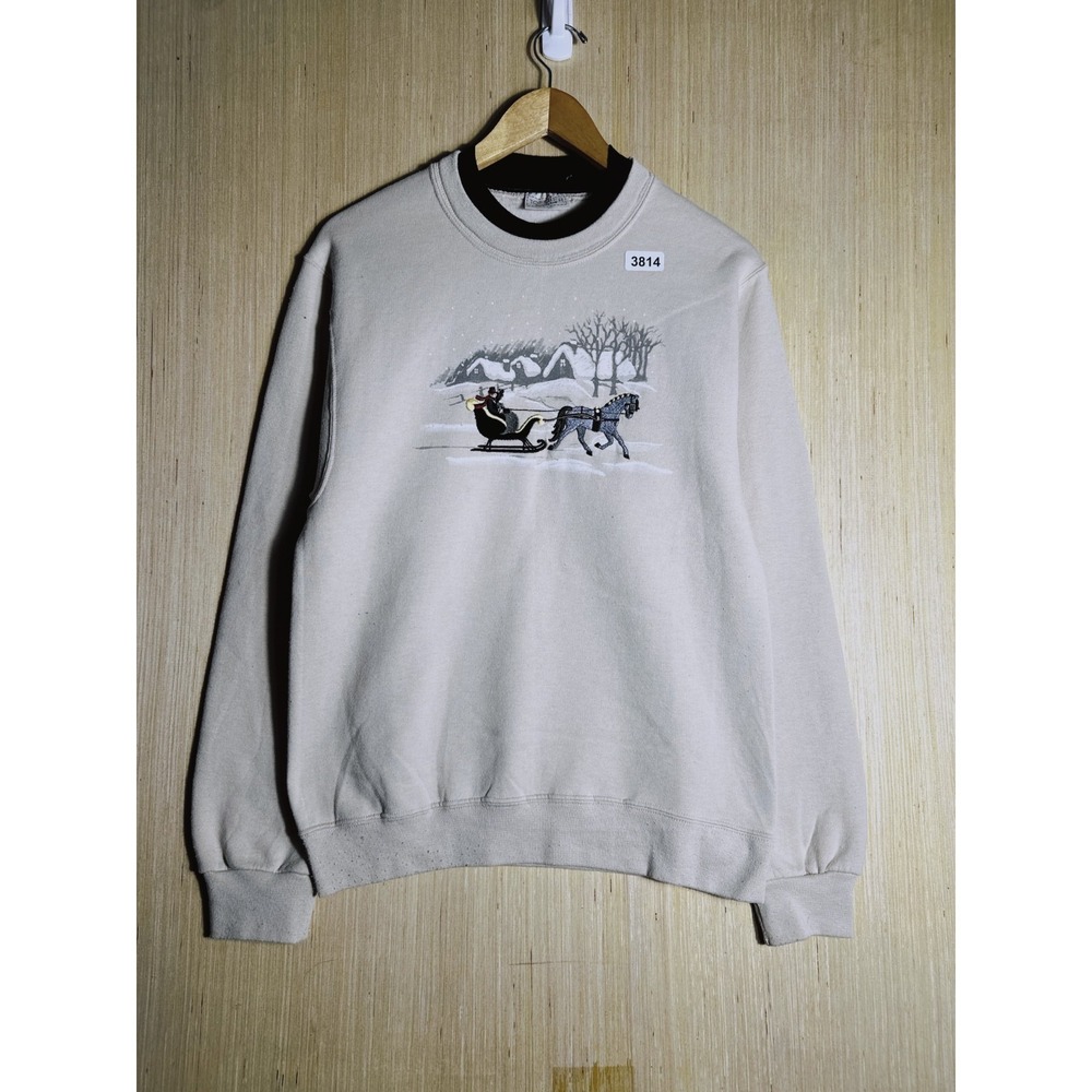 Vintage Top Stitch Sweater Large Beige Long Sleeve Men's Pullover 90s